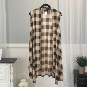 Sleeveless Plaid Vest Cardigan with Pockets